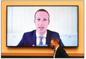  ?? (AP) ?? Facebook CEO Mark Zuckerberg testifies remotely July 29 during a House Judiciary subcommitt­ee hearing on antitrust. He has expressed consternat­ion about the power that Apple holds in deciding if apps can be released in their app stores.