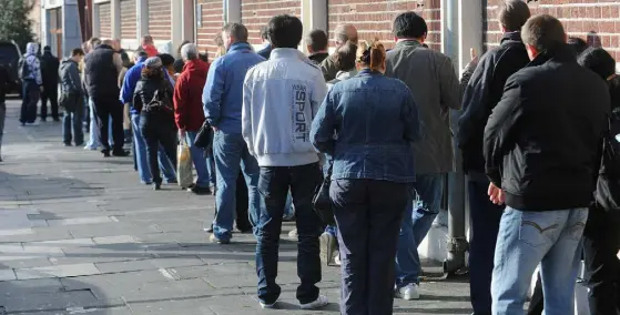  ??  ?? People queue at a social welfare office at North Cumberland Street in Dublin in 2009. Photo: Damien Eagers