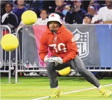  ?? GREGORY PAYAN/AP IMAGES FOR NFL ?? AFC safety Minkah Fitzpatric­k, of the Pittsburgh Steelers, competes in the Epic Pro Bowl Dodgeball event during the Pro Bowl Games skills events on Thursday in Henderson, Nev.