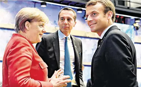  ?? Klíčoví státníci EU, německá kancléřka Angela Merkelová a francouzsk­ý prezident Emmanuel Macron (vpravo), si v Estonsku rozuměli. FOTO PROFIMEDIA ?? Shodli se.