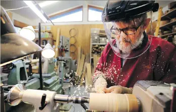  ?? PHOTOS: ADRIAN LAM/VICTORIA TIMES COLONIST ?? Philip Cottell loves to work in his woodworkin­g studio every day where he uses a variety of wood to create a range of products.