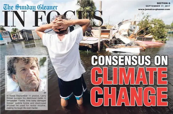  ?? AP ?? In these September 11 photos, Larry Dimas surveys his destroyed trailer in Immokalee, Florida. Irma badly damaged Dimas’ mobile home and destroyed another he used for rental income, making his tough life even harder.