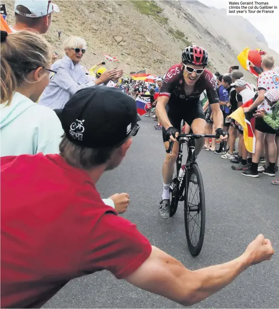  ??  ?? Wales Geraint Thomas climbs the col du Galibier in last year’s Tour de France