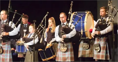  ??  ?? Members of New Ross and District Pipe Band on stage at St Michael’s Theatre during last year’s Celtic Weave concert.