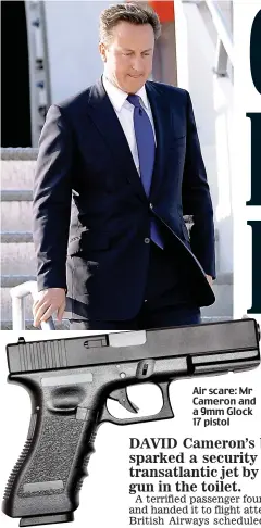  ??  ?? Air scare: Mr Cameron and a 9mm Glock 17 pistol
