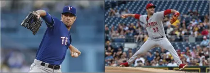  ?? The Associated Press ?? Starting pitchers Cole Hamels of the Rangers, left, and Matt Harvey of the Reds could boost a contender’s rotation for a playoff run.