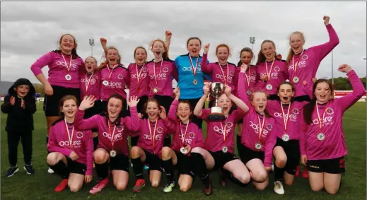  ??  ?? Real Tubber U14 girls have won the Holland Cup and the League title after they played Yeats Utd in the final in the Showground­s.