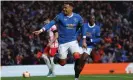  ?? Photograph: Ian MacNicol/Getty Images ?? James Tavernier celebrates after scoring Rangers’ opening goal in the 18th minute.