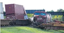 ?? BRYAN PASSIFIUME/FILES ?? Canadian Pacific train 303 crashed into a stationary train in Alyth yard on Sept. 3, 2016, derailing two locomotive­s.
