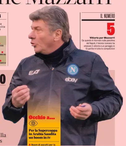  ?? GETTY ?? Esperienza e praticità Walter Mazzarri, 62 anni, è tornato a Napoli prendendo il posto di Rudi Garcia, che era succeduto a Spalletti