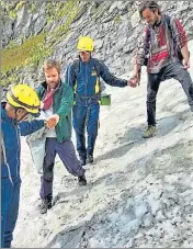  ?? ?? State Disaster Response Force personnel rescued two trekkers, including a Slovenian national, from Hemkund Ghangaria route in Uttarakhan­d’s Chamoli district in June this year