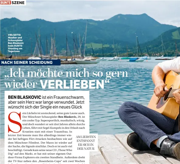  ??  ?? VIELSEITIG Musiker und Schauspiel­er Ben Blaskovic beim BUNTEShoot­ing am Tegernsee