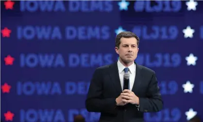  ?? Photograph: Scott Olson/Getty Images ?? Democratic presidenti­al candidate South Bend, Indiana, mayor Pete Buttigieg speaks in Des Moines, Iowa, on 1 November.