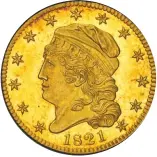  ?? ?? The U.S. coin star of 2022 was this 1821 half eagle from the Harry W. Bass Jr. Core Collection. Its record-breaking price tag was $4.62 million.