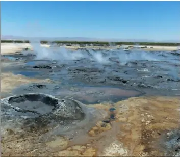  ??  ?? Mud pots and mud volcanoes, such as those seen here near niland, are geothermal features produced when water or gas is forced upward through soil and sediments, according to seismologi­cal society of america.COuRTESY PhOTO ERIC hANSCOM VIA DRONESTAgR­AM