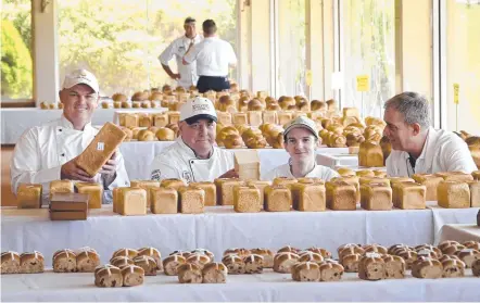  ?? Picture: Bev Lacey ?? TOUGH DECISIONS: Judging entries to the RASQ Bread Show are (from left) Stuart Evans, Mark Dennien, Jayden James and Brad Dance.