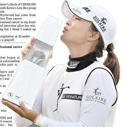  ?? JUNG YEON-JE/AGENCE FRANCE-PRESSE ?? KO Jin Young celebrates her LPGA victory in Busan.