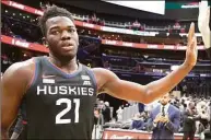  ?? Mitchell Layton / Getty Images ?? Exceptions are high for presumtive Big East Preseason Player of the Year Adamo Sanogo of UConn, and he’s embracing them.