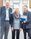  ??  ?? Lions Youth of the Year, Crystalee Jane receives her Award from president Peter Death and community team leader, Raewyn McDonald