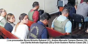  ??  ?? | Los procesados Bruno Briceño Rabanal (31), Andrea Manuela Campos Ramos (19), Luz Clarita Arévalo Espinoza (23) y Erick Gustavo Ramos Casas (29). |