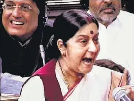  ?? PTI/TV GRAB ?? “...I never requested the British government to give travel documents to Lalit Modi (to travel to Portugal),” external affairs minister Sushma Swaraj told the Rajya Sabha.