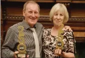  ??  ?? Husband and wife team Jackie and Eibhlín Mac Gearailt at the celebratio­ns to mark 25 years working with RTÉ RnaG and (right) Pádraig Ó Sé, with his wife Michelle, as he celebrated 25 years with RTÉ RnaG.