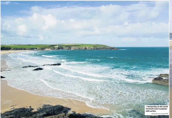  ?? Global Warming Images/WWF ?? > Harlyn Bay on the north Cornwall coast is popular with surfers