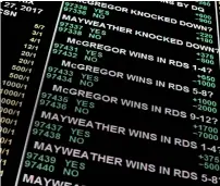  ?? AP ?? A board displays odds for different bets for the fight between Mayweather and McGregor. —