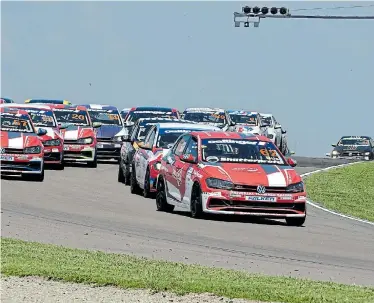  ??  ?? GRIDLOCKED: An Oettinger Polo Cup race at Zwartkops Raceway. Motorsport SA hopes to resume activities once an effective plan to protect participan­ts and spectators is devised