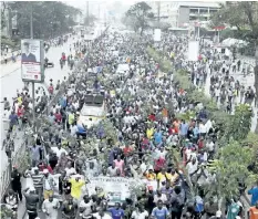  ?? KHALIL SENOSI/THE ASSOCIATED PRESS ?? Opposition Supporters demonstrat­e against the Independen­t Electoral and Boundaries Commission (IEBC) in Nairobi, Kenya, on Wednesday. The protesters are demanding a change of leadership at the country’s election commission.