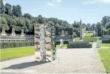  ??  ?? Oridine e Caos, 2017, mirror polished stainless steel abstract sculpture, by artist Helidou Xhixha in the central axis of the amphitheat­re in Boboli Gardens, Florence, Italy.
