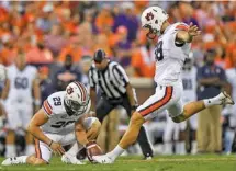  ?? WADE RACKLEY/AUBURN ATHLETICS ?? Auburn senior kicker Daniel Carlson heads into this week’s game against Georgia as the SEC’s all-time leading scorer, with 440 points.