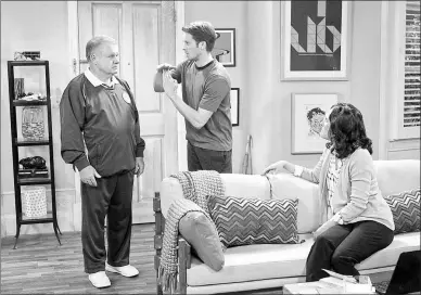  ?? ASSOCIATED PRESS PHOTO ?? This 2014 photo provided by CBS shows, from left, Jack McGee as Arthur, Tyler Ritter as Ronny and Laurie Metcalf as Marjorie, in a scene from the pilot for the CBS comedy, “The McCarthys,” which premiered last evening.