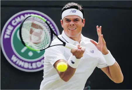  ?? KIRSTY WIGGLESWOR­TH, THE ASSOCIATED PRESS ?? Canada’s Milos Raonic blasts a return to Germany’s Jan-Lennard Struff during their match Tuesday.