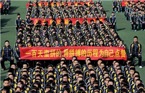  ??  ?? Students in Hengshui, Hebei province, rallied in late February to get ready for the gaokao