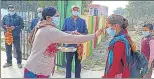  ?? HT PHOTO ?? A teacher applying tilak to students at Upper Primary School at Gangpur Pukhta in Badaun district on Wednesday.