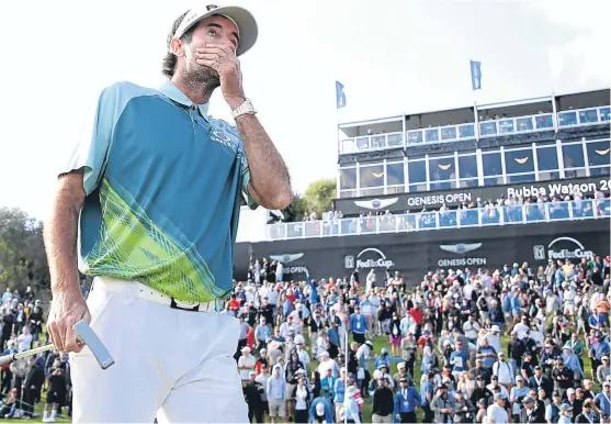  ?? Picture: Getty. ?? Bubba Watson is speechless at winning the Genesis Open, not at the ludicrous pace of play of his rivals.