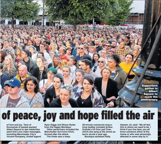  ??  ?? Supporters gather in Albert Square to mark the anniversar­y