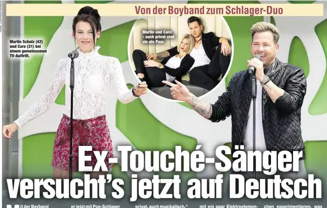  ??  ?? Martin Scholz (42) und Caro (31) bei einem gemeinsame­n TV-Auftritt. Martin und Caro - auch privat sind sie ein Paar.