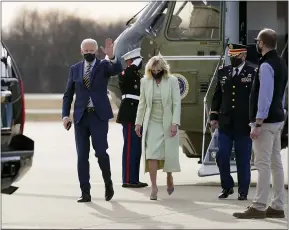  ?? AP PHOTO/PATRICK SEMANSKY, FILE ?? President Joe Biden and first lady Jill Biden walk to a motorcade vehicle Friday after stepping off Marine One at Delaware Air National Guard Base in New Castle, Del. The Bidens are spending the weekend at their home in Delaware.