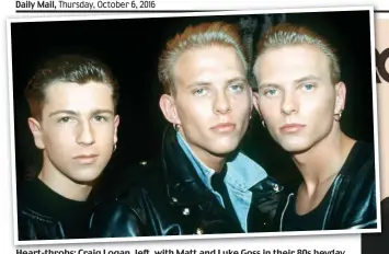  ??  ?? Heart-throbs: Craig Logan, left, with Matt and Luke Goss in their 80s heyday