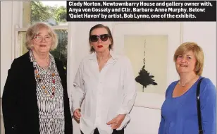  ??  ?? Clody Norton, Newtownbar­ry House and gallery owner with, Anya von Gossely and Cllr. Barbara-Anne Murphy. Below: ‘Quiet Haven’ by artist, Bob Lynne, one of the exhibits.