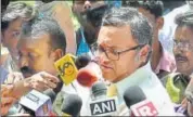  ?? PTI ?? Karti Chidambara­m speaks to media about the CBI raids at his residence in Chennai on Tuesday.