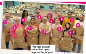  ?? ?? This year’s cast of bakers line up to impress the judges!