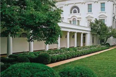  ??  ?? Il Giardino delle rose com’è ora, dopo la ristruttur­azione voluta da Melania Trump (a destra). Creato dalla first lady Ellen Louise Axson Wilson nel 1913, era stato ridisegnat­o anche da Jackie Kennedy nel 1962