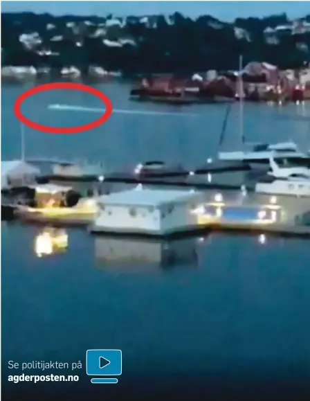  ??  ?? UTRYKNING: Det vakte oppsikt da politibåte­n fulgte etter en båt som ikke stoppet for politikont­roll ved 23-tiden lørdag kveld. Her ser vi jakten utenfor Arendal gjestehavn.