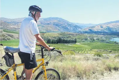  ?? PHOTO: ADAM BURNS ?? Golden scene . . . Push Bike Trail boss Tim Hawkins, of Bannockbur­n, takes in the Central Otago landscape before the Otago Goldfields Heritage Trust Cavalcade event which begins today.