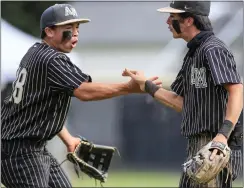  ?? ?? Archbishop Mitty's Noah Pang (18) celebrates with Archbishop Mitty's David Estrada (7) in the fourth inning during California Interschol­astic Federation Norcal Division II championsh­ip game the at Archbishop Mitty High in San Jose on June 4.