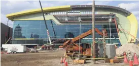  ?? MARK HOFFMAN/MILWAUKEE JOURNAL SENTINEL ?? Constructi­on work continues at the new Bucks arena this month.