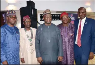  ??  ?? L-R: Rotary Internatio­nal Director, Yinka Babalola; District Governor, Kola Sodipo; Managing Director/ CEO, First Bank of Nigeria Limited, Adesola Adeduntan; past Assistant Governor, Remi Bello and Chairman, Installati­on Committee, Wale Adegbite, at...